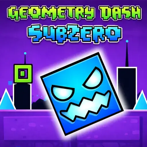 Geometry Dash SubZero cube jumping through icy neon rhythm obstacles
