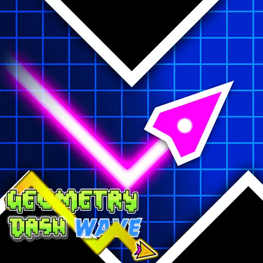 Geometry Dash Wave icon flying through narrow neon rhythm obstacles